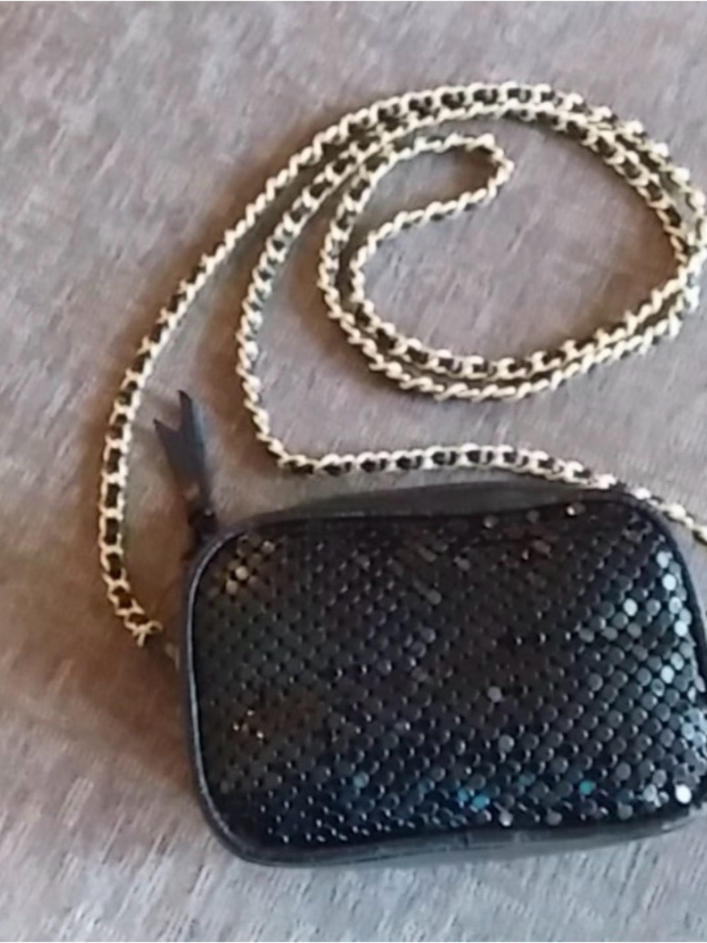 vintage Whiting & Davis International black mesh and leather mini crossbody bag.